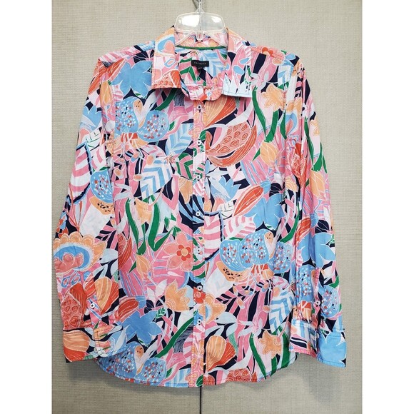 Talbots Tops - Talbots Cotton Colorful Floral Print Long Sleeve Button-Up Shirt Size Large
